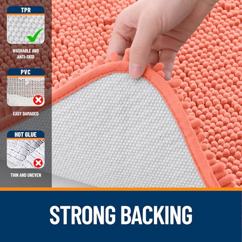 Image of OLANLY Bathroom Rugs 35x24, Extra Soft Absorbent Chenille Bath Rugs, Rubber Backing Quick Dry, Machine Washable Bath Mats for Bathroom Floor, Tub and Shower, Home Decor Accessories, Coral