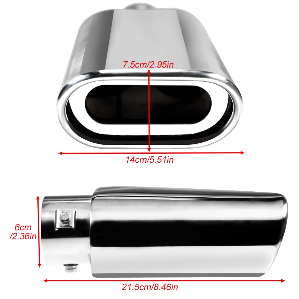 Rura wydechowa samochodu Końcówka wydechu kwadratowa 2,36" wlot, X 5,5" wylot 9" długi, stal nierdzewna chromowana, prostokątny wydech(Silver-1Pcs)