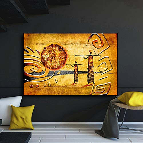 Peinture abstraite africaine or pour salon moderne | Toile 50x100cm
