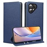 JNERBUYI Lederhülle für Fairphone 6, PU Hülle mit Litschi Textur hat RFID Blockierung, Stoßfest Hülle mit Starkem Magnetverschluss. Dunkelblau