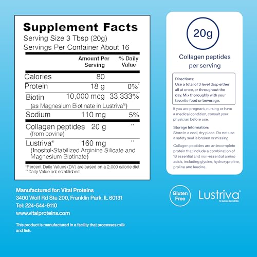 Vital Proteins Collagen Peptides + Biotin, Unflavored, 11.4oz - image 3