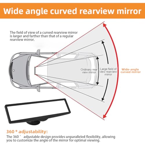 Image of STHIRA Car Rear View Mirror, HD Wide Angle Suction Cup Rearview Mirror, 360 Adjustable Interior Rearview Mirror with Strong Suction Mount, Universal Rearview Mirror for Cars, SUVs, Trucks, 248x75mm