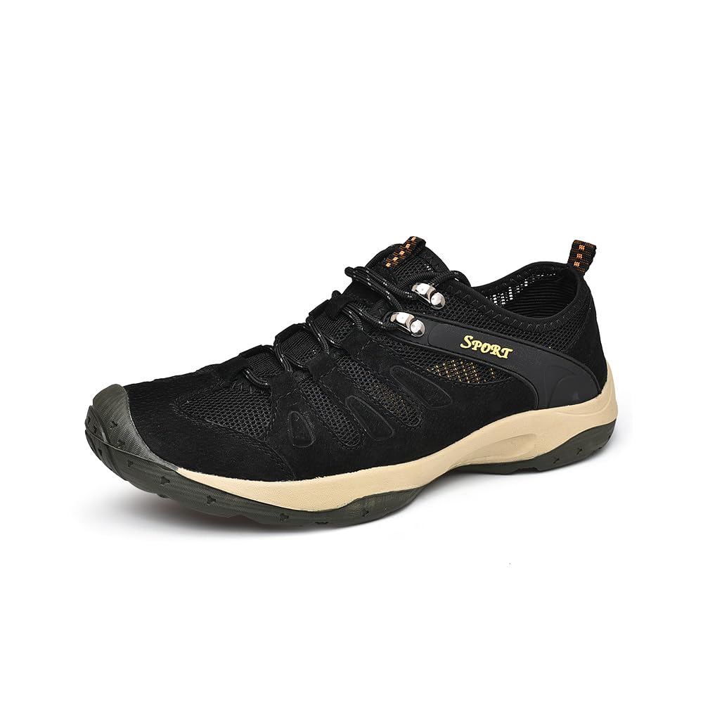 Mens Sports Water Shoes Lightweight Breathable Hiking Outdoor Quick Dry Beach Shoes Waterproof Anti-Slip Black 9 US