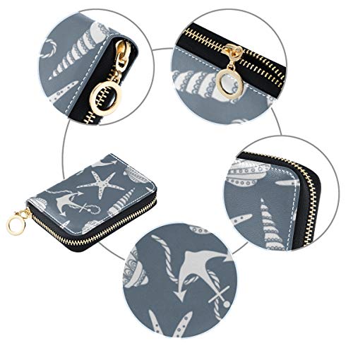 MOYYO RFID Credit Card Holder Case Marine Seashell Anchor Leather Printed Zipper Card Case Wallet for Women Girls3