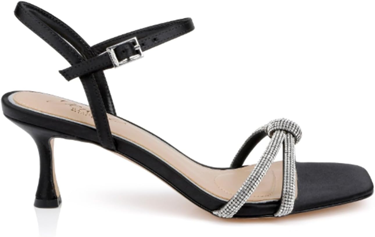 Jewel Badgley Mischka Maci Metallic Sandal with Rhinestone Knot Detail