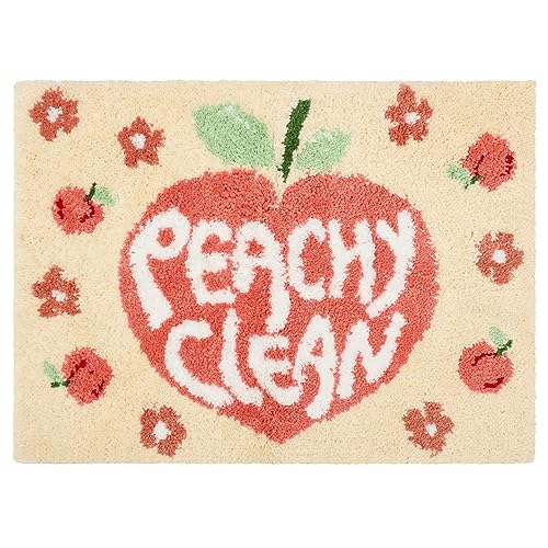 Timgle Peachy Clean Bath Mat Peach Bathroom Decor Non Slip Soft Water Absorbent Cute Bathroom Rugs Aesthetic Cute Bathmat Machine Washable for Home Bathtub Shower Toilet 18 x 24 Inches