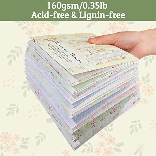 Vondyu Spring Decorative Craft Paper 24 Sheets Rose Floral Scrapbook Pack 6X6-Inch Retro Pink Flower Pattern Journaling Collection Folded Flat For Photo Album Decor, Aesthetic Room (R2305) #TOP4