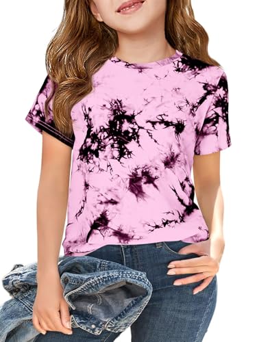 Image of Haloumoning Girls Tie Dye Short Sleeve Shirt 5-14 Years | Kids Summer Fashion, Girls shirts,Girls tshirt,Tops for girls,Tie dye shirts,Crewneck Tops, Casual Tees