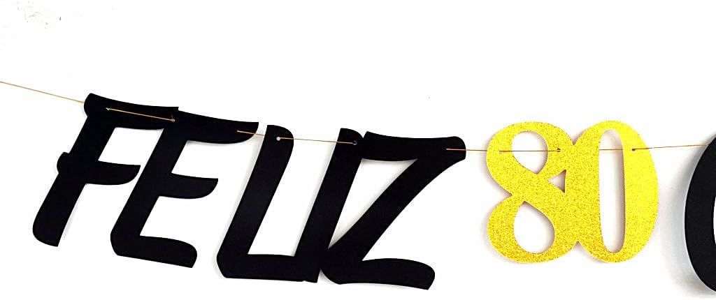 Black Glitter Feliz 80 Cumpleaños Banner, Spanish Happy 80 Birthday Banner, Fiesta Mexican Themed Birthday Party Decorations Pre-Assembled (Black)