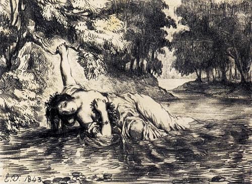 Impression Sur Toile la Mort d'Ophélie Delacroix Peinture Décoration Salon