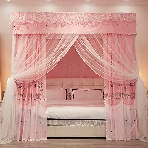 Scmty Elegant Palace Style 4 Corner Post Bed Canopy & Cute Mosquito Net For Girls Bed Men Adult Wedding Bedroom; Princess Curtain Net For Twin/Full/Queen/King Size Bed (Pink, California King),Multi #TOP2