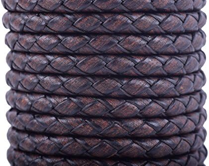 KONMAY 2 Yards 4.0mm Antique Brown Genuine Leather Braided Bolo Leather Cord