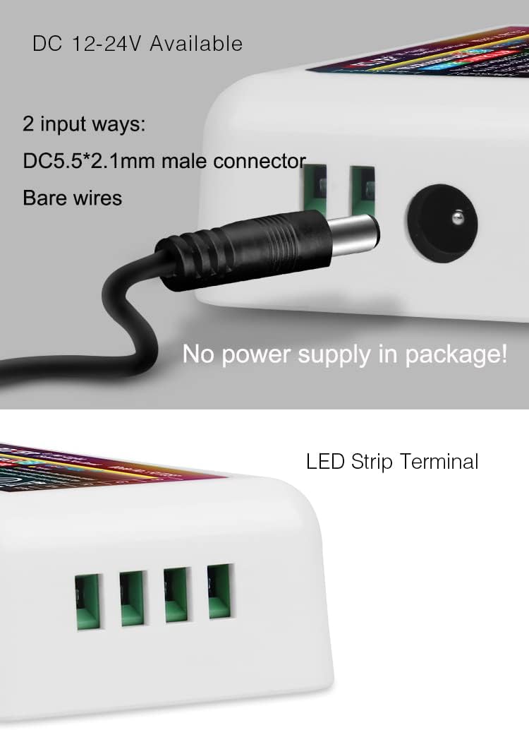 LGIDTECH FUT037 Miboxer RGB LED Strip Light 2.4GHz RF Wireless 4-Zone Controller Receiver Box,Used to 5050 2538 3528 LED Strips Light.Work with FUT096 B3 WL-Box1 Gateway,Compatible with Alexa via hub