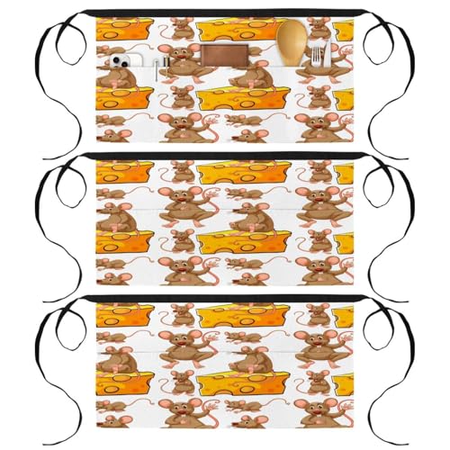 Demi-tablier pour cuisine et pâtisserie au motif souris et fromage