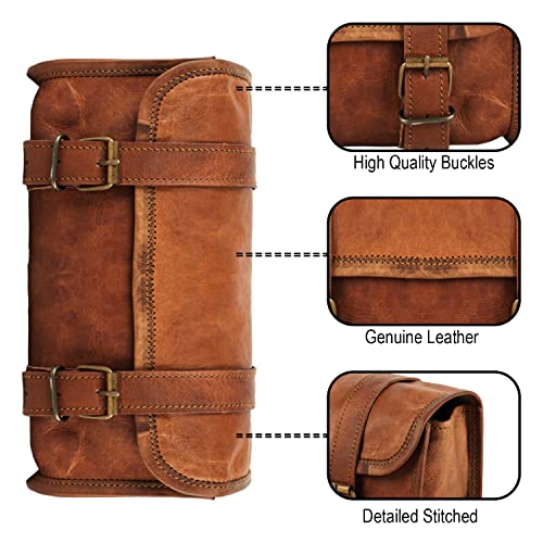 The Vintage Stuff Leather Handlebar Bag Brown Saddle Motorcycle Bag Bicycle Tool Bag Buff Leather Travel Accessory Pouch (Tan Brown) by The Vintage Stuff - Used condition - Image 7
