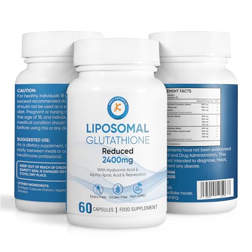 2400 MG Liposomal Glutathione Softgels, Max Absorption, Active Form L-Glutathione Reduced (GSH), with Hyaluronic Acid, Resveratrol, 60 Softgels