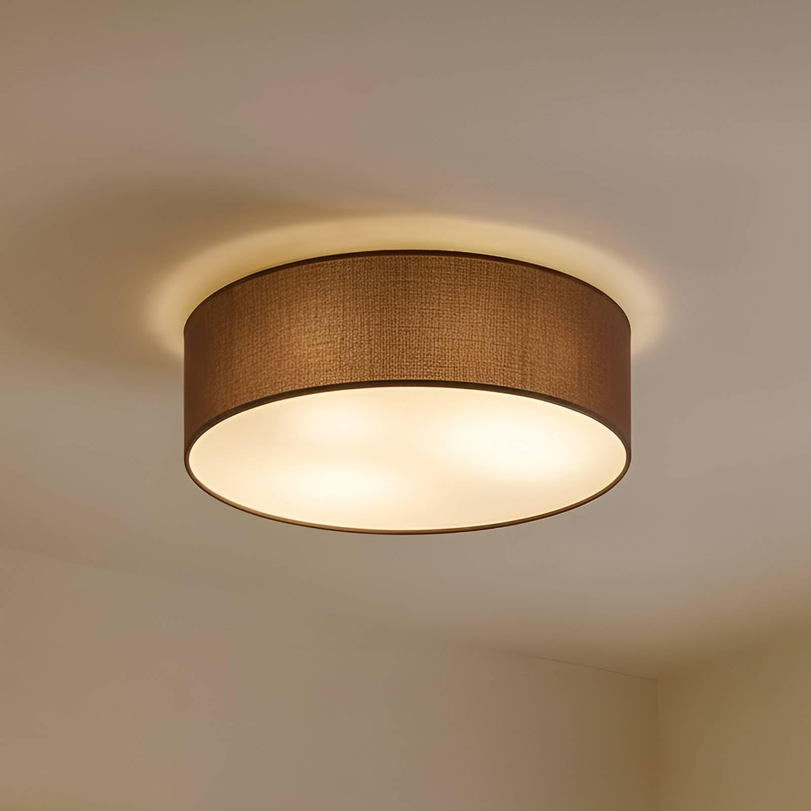 Lindby LED Textil Deckenleuchte rund 40 cm, Deckenlampe Stoff braun 3xE27 max. 60W ohne Leuchtmittel Wohnzimmerleuchte