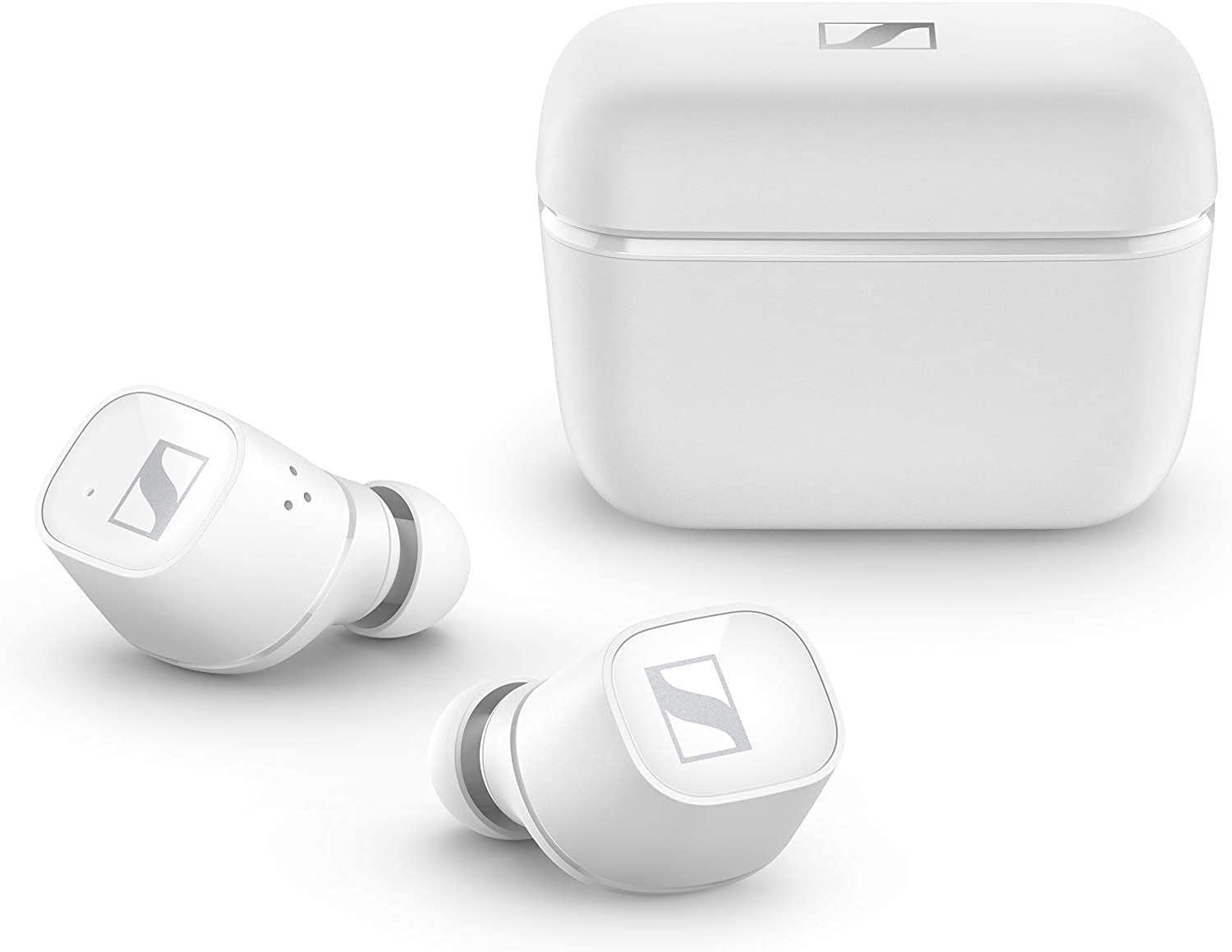 white true wireless earbuds with noise cancellation and touch controls