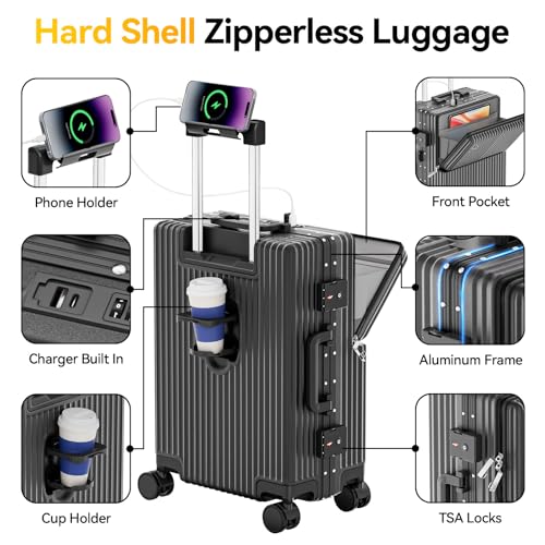 Faqy Z Carry On Luggage with Front Pocket, Zipperless Suitcase, Gray, 20 in by Faqy Z - Used condition - Image 3