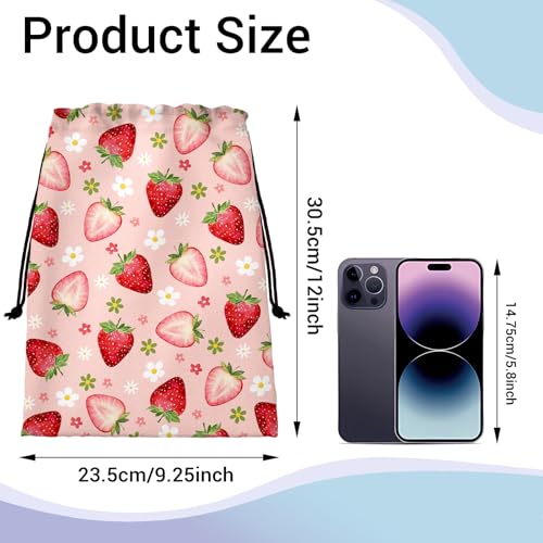 Image of Strawberry Gymnastics Grip Bag Small Flowers Print Drawstring Storage Pouch Bag
