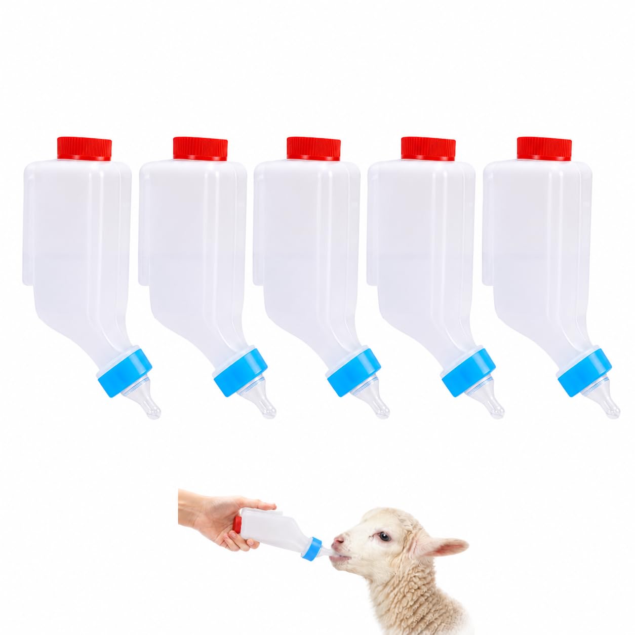 5 Stück 500 ml Lamm-Futterflasche, verdickte Ziegenmilch-Futterflaschen, zum Aufhängen auf dem Kopf stehend, Milchflasche mit Schnuller, Hänge-Griff für Ziege, Lamm, Rehkitz, nigerianische