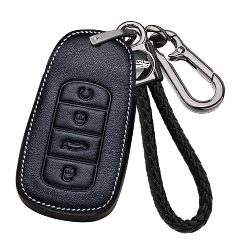 ontto Handmade Leather Car Key Cover Fit for Chery Tiggo 9 Tiggo 8 PRO Tiggo 8 PRO MAX Tiggo 7 PRO MAX Omoda 5/C5 Jaecoo 7 Arrizo 5 2021-up,Key Fob Housing with Keychain,Black
