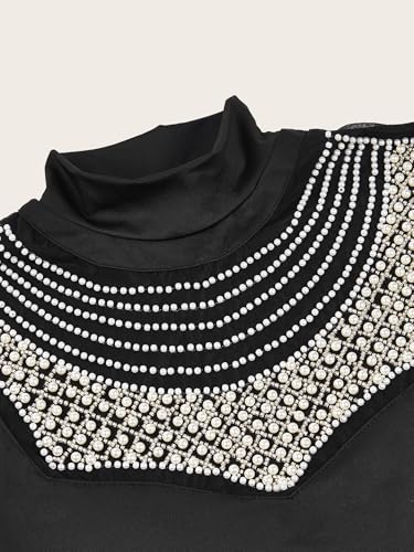 Image of Eyibenlilan Ladies' High Gloss Faux Pearl Elastic Knit Fabric Round Neck Fake Collar One Size Dickey Collar for Women