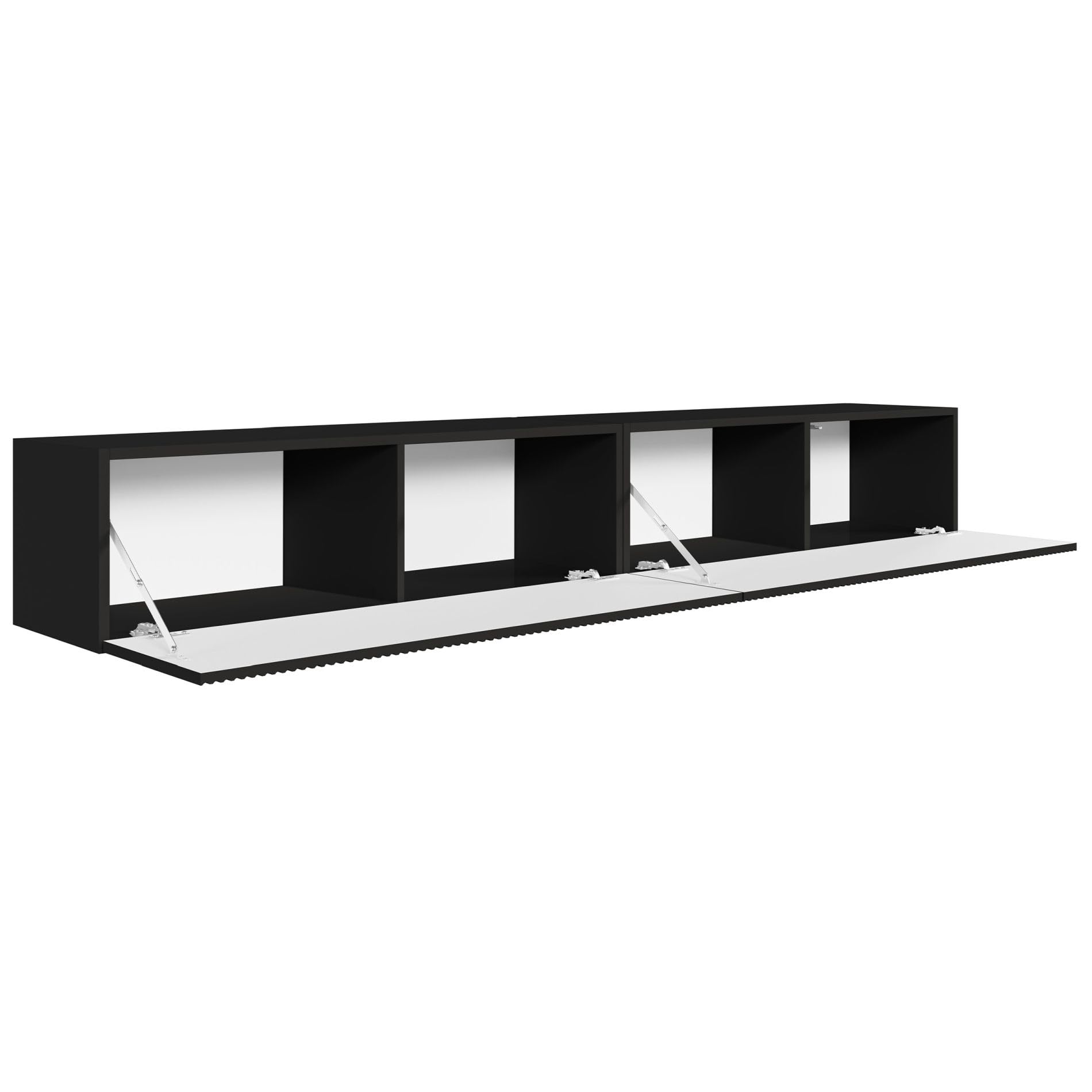 Selsey TV-Lowboard Hängend 200 cm Mattes Schwarz 4 Geräumige Fächer Elegante Geprägte Front Laminierter Korpus MDF Front Robust ABS Kanten Für Fernsehzubehör