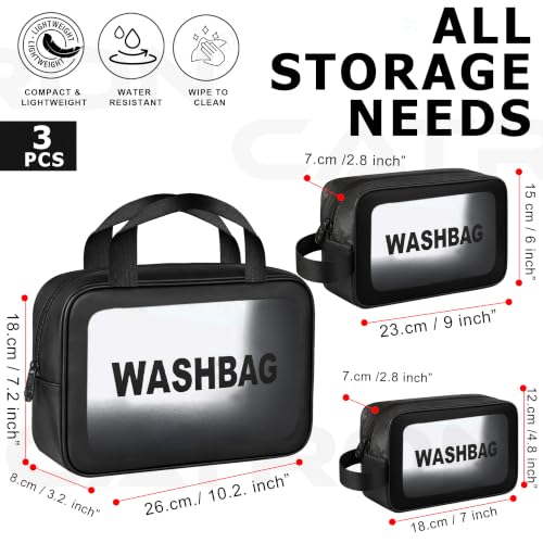 Image of CATRON Makeup PVC Water-Resistant Cosmetic Bag Set 3 Wash Bag Pouch for Multifunctional Travel Kit Toiletry Bag Portable Organizer Case Carry Pouch for Women Bathroom Set (Black)