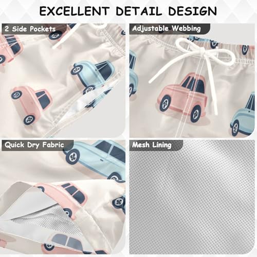 Boys Beach Board Shorts Car Blue Cartoon Swim Trunk Teen Swimwear 8-16Y3