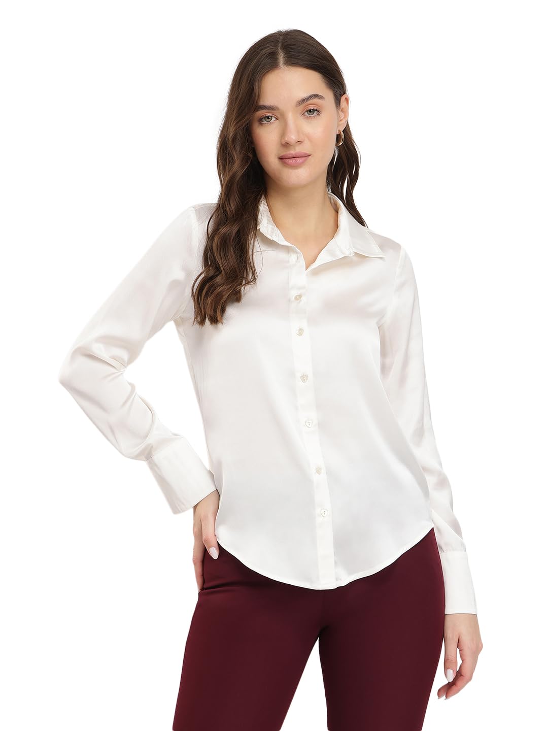 Satin Bell Cuff Shirt - Off White-image-17