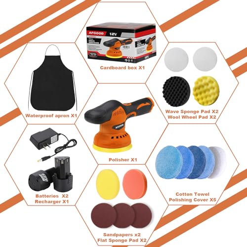 AFGOOD-18PCS-Cordless-Car-Buffer-Polisher5-Inch6-Inch-Portable-Polishing-Waxer-Machine-KitCar-Buffer-Grinder-Kit-for-Car-Detailing-with-2PCS-2000mAh-BatteryBuffing-Polishing-PadsPolishing-Bonne