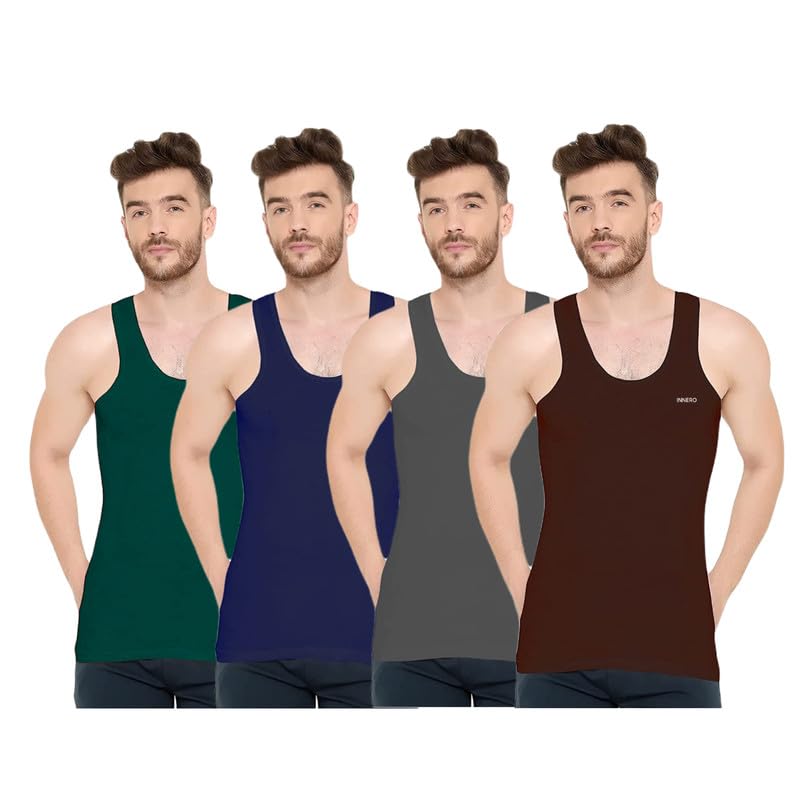 Men's Cotton Vest, Sleevless, Round Neck, Baniyan, Ganji, Undershirt (Multicolor)-image-4
