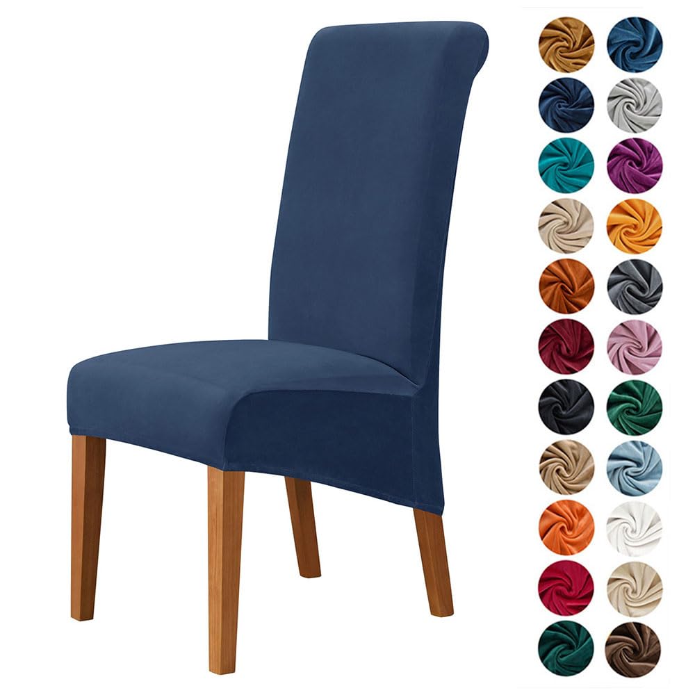Highdi Dining Chair Covers for Wedding Banquet Party Decoration, Solid Color Velvet Stretch High Back Chair Slipcovers Washable Chair Protector Elastic Seat Covers (6 pcs,Navy blue)