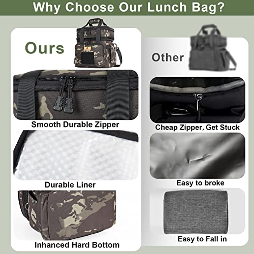 Hshrish Tactical Lunch Box, Large Expandable Insulated Lunch Bag, Durable Waterproof Leakproof Cooler Bag For Adults/Men/Women/Work Outdoor Picnic Trips, 20 Cans/15 L, Black-Camo #TOP6