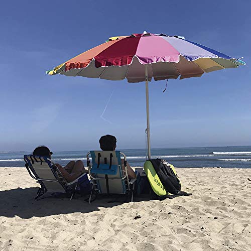 EasyGo 8 Foot Heavy Duty HIGH Wind Beach Umbrella - Giant 8' Beach Umbrella with Sand Anchor & Carrying Bag -Sturdy Pole and Thicker Fiberglass Ribs for High Wind Resistance