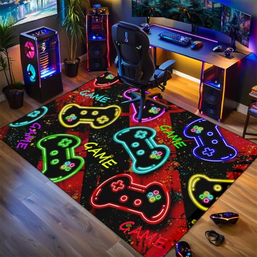 Boys Gamer Area Rug for Room - Colorful Gaming Carpet Rug for Kids Boys Bedroom Video Games Carpet Gamepad Themed Rugs Kids Room Decor, 4.5x6 Feet
