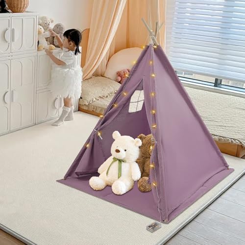 JAYGOVAN Kids Tent, Kids Playhouse 2 in 1 with Padded Mat and Lights Large Play Tent with Windows, Kids Play Tent Indoor & Outdoor Portable & Foldable Teepee for Kids, 47