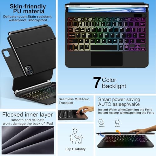 Image of for iPad Air 11 inch Case with Keyboard (M4 /M3 /M2,2026 / 2025 /2024), iPad Pro 11 (4th /3rd /2nd /1st Gen) & Air 5 /4th,Magic-Style Magnetic Case Keyboard with 7-Color Backlight, Multi-Touch Trackpad