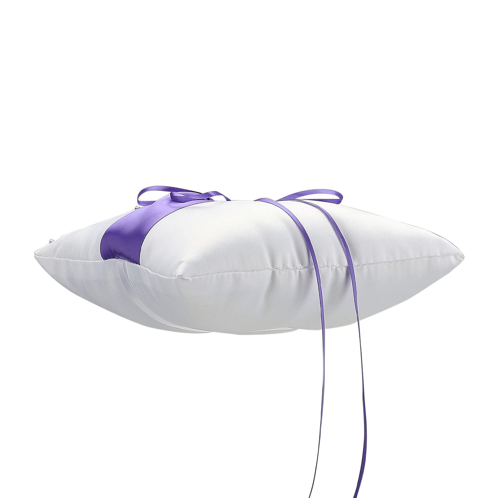 Almohada portadora de anillos de boda y cesta de niña de flores, cesta de pétalos de satén con diamantes de imitación para propuesta, compromiso, ceremonia de boda