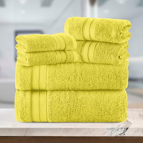 Image of Elegant Comfort Luxury 6-Piece Towel Set, Premium Soft 100% Turkish Cotton, Three Line Popcorn Design 2 Bath Towels, 2 Hand Towels and 2 Washcloths Towel Set - Quick-Drying and Absorbent, Yellow