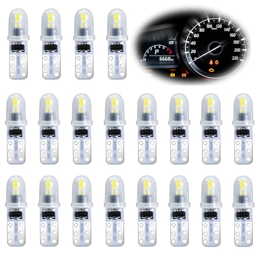 Mewneap 20 Pièces Ampoule T5 LED, 12V Blanc 3014 SMD, Ampoule Tableau de Bord Voiture, Veilleuse LED Éclairage Intérieur Voiture, 40LM 0.6W Remplacement 2721 286 27 37 PC74, Installation Facile