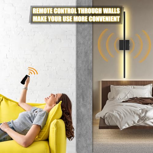 Image of Battery Operated Wall Sconces Set of 2 Rechargeable LED Wall Lights, Dimmable 3000K-6500K, Battery Sconces Wall Decor for Bedroom Living Room Hallway（com (Black, 27 INCH)