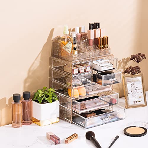 Image of Sorbus Acrylic Makeup Organizer Set, 7-Drawer Vanity & Countertop Cosmetic Storage with Small & Wide Compartments, Glitter Makeup Storage for Brushes, Jewelry - Holiday Gift for Women & Teens