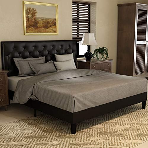Amolife Queen Size Bed Frame Platform Bed Mattress Foundation Wood Slat Support Upholstered Button Tufted Diamond Stitch with Headboard, Black