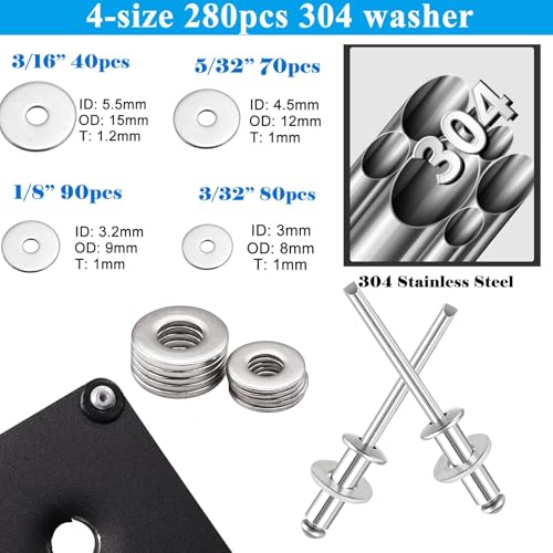 Image of 780pcs Pop Rivets with Washers Assortment Kit,14 Sizes Pop Aluminum Rivets(3 /32 1 /8 5 /32 3 /16 1 /4 inch) and 4 Sizes washers,Assorted Blind Rivets for DIY /Automotive Repairs /Furniture with Box