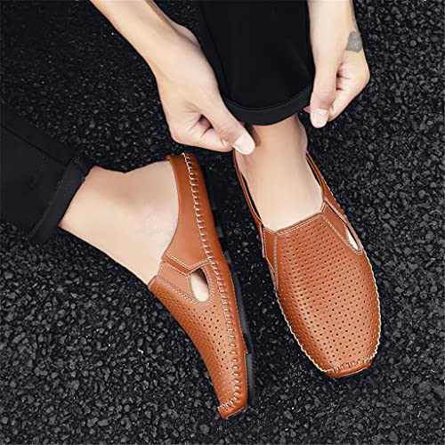 Men's Casual Breathable Mens Shoes Soft Leather Breathable Hollow Out Beach Shoes Man(38 Code)2