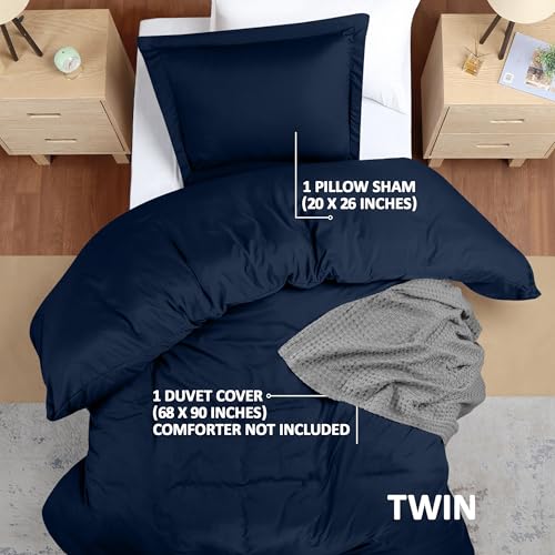 Utopia Bedding Duvet Cover Twin Size - 2 Piece with Zipper Closure - 1 Comforter Cover 68X90 Inches & 1 Pillow Sham 20X26 Inches (Navy) Comforter Not Included
