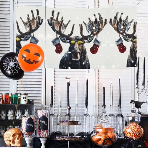 MINDBBDFJ Funny Christmas Moose Print Banners And Signs For Outdoor/Indoor,Personalized Banner Customizable Parties Halloween Banner (180x90cm)2