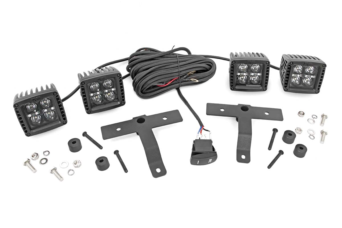 Rough CountryQuad LED Light Pod Kit w/White DRL for 18-23 Jeep JL/JT - 70824